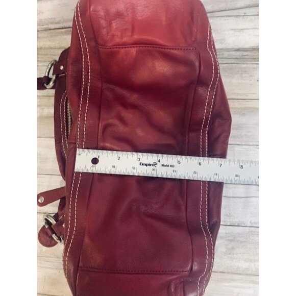 B. Makowsky Red / Purple Soft Leather Tote Bag with Leopard Lining & Zip Pockets - Picture 9 of 11